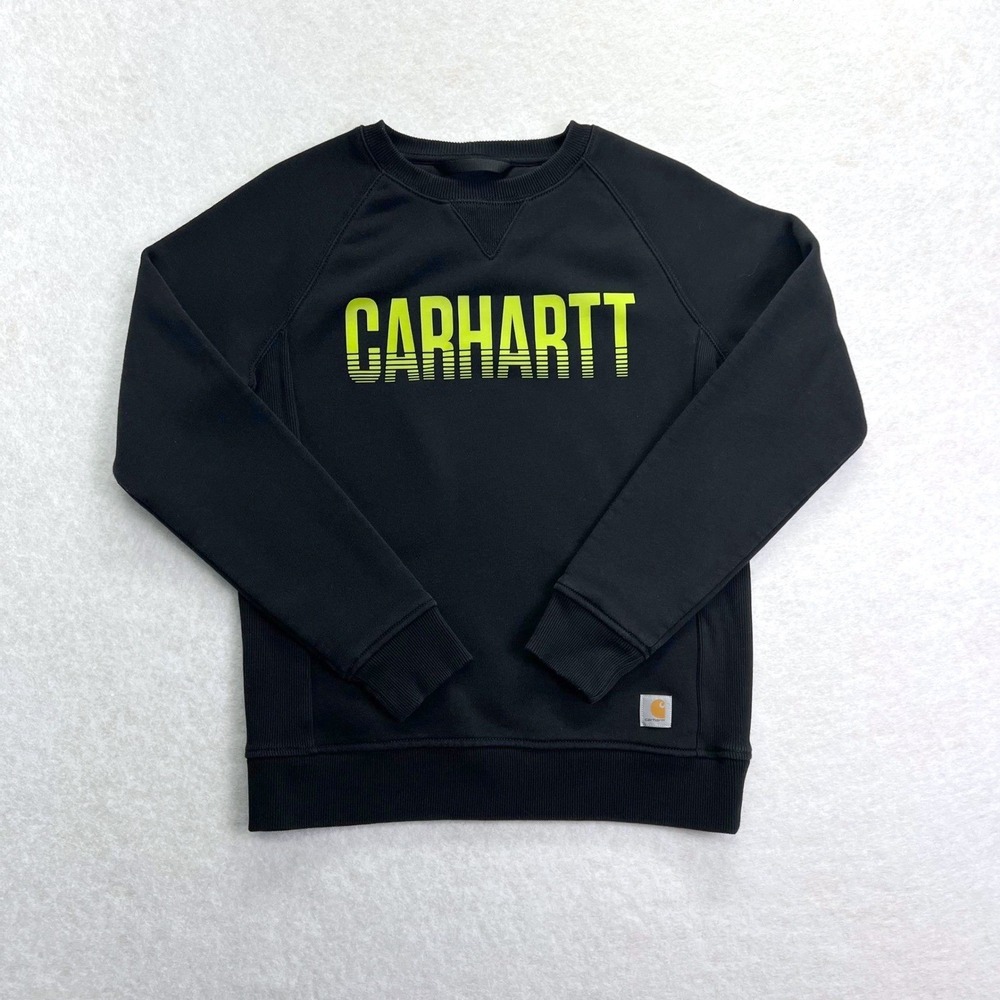 Carhartt Sweatshirt Mens Small Black Neon Logo Workwear TK4410-W Relaxed